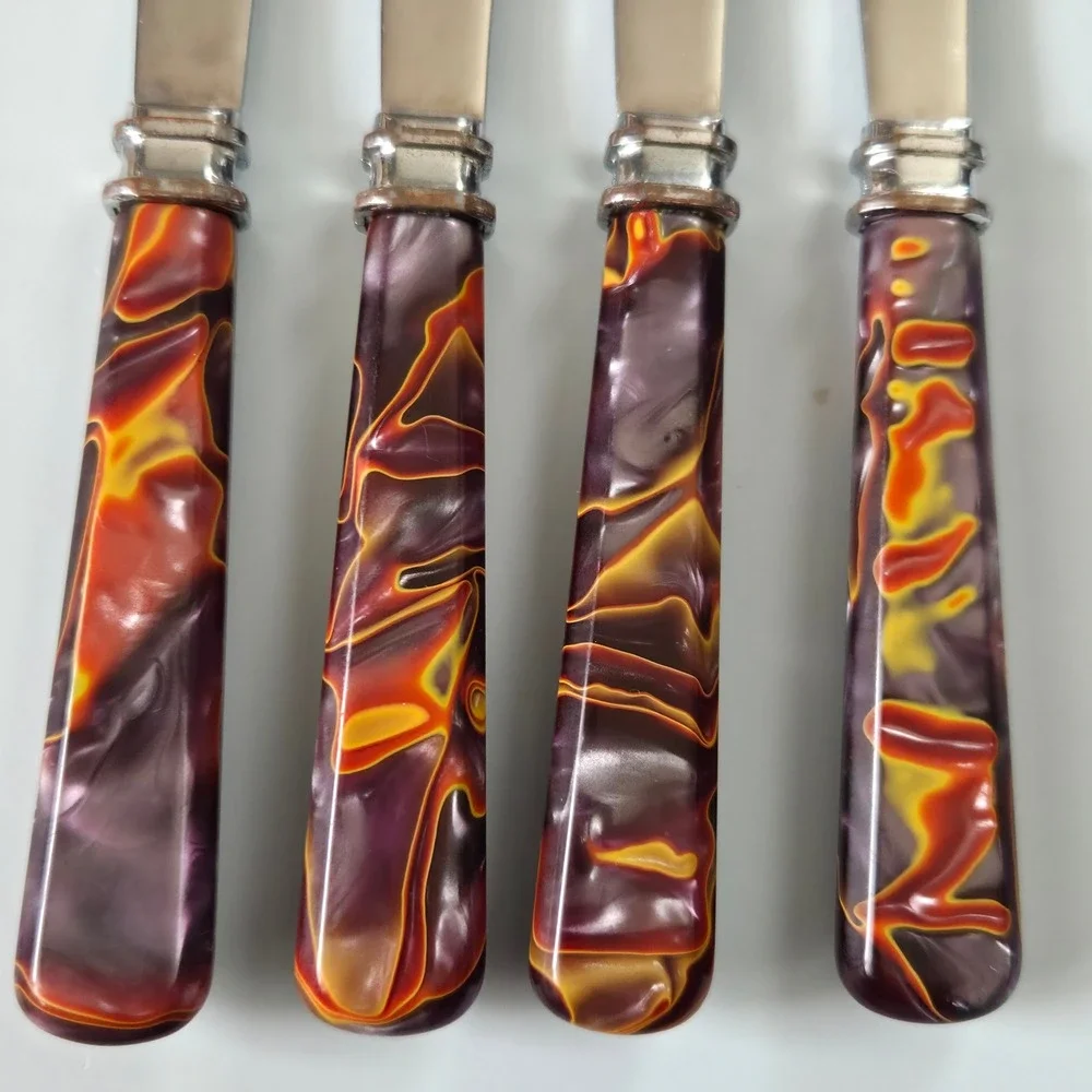 Set of 4 Marbled Resin Handle Butter Spreaders Stainless Steel  Swirl MCM like